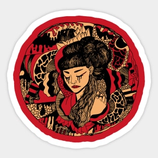 Red and Cream Circle of The Geisha Sticker